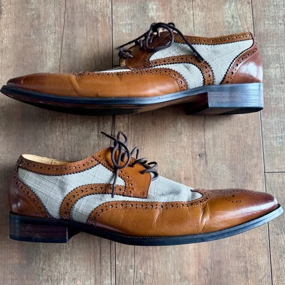 Stacy Adams Harrison Spectator Shoe Cognac Multi Buffalo Leather Size 10.5 - Picture 3 of 7